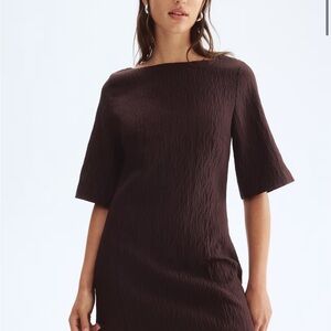 NWT Elegant Brown Textured Mini Dress